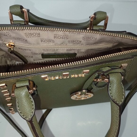 MICHAEL KORS- Olive Green Hand Bag With Matching Wallet - Picture 8 of 9
